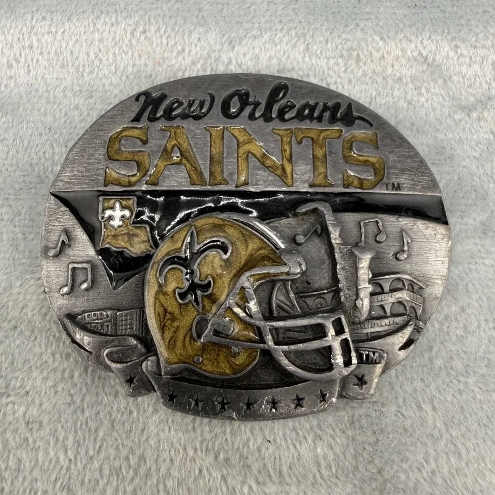 Vintage New Orleans Saints Belt Buckle Siskiyou  Silver‎ Tone Enamel